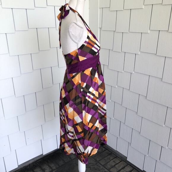 MOULINETTE SOEURS for ANTHROPOLOGIE Women's Purple Multi Plaid Halter Dress sz 2 - Picture 2 of 4